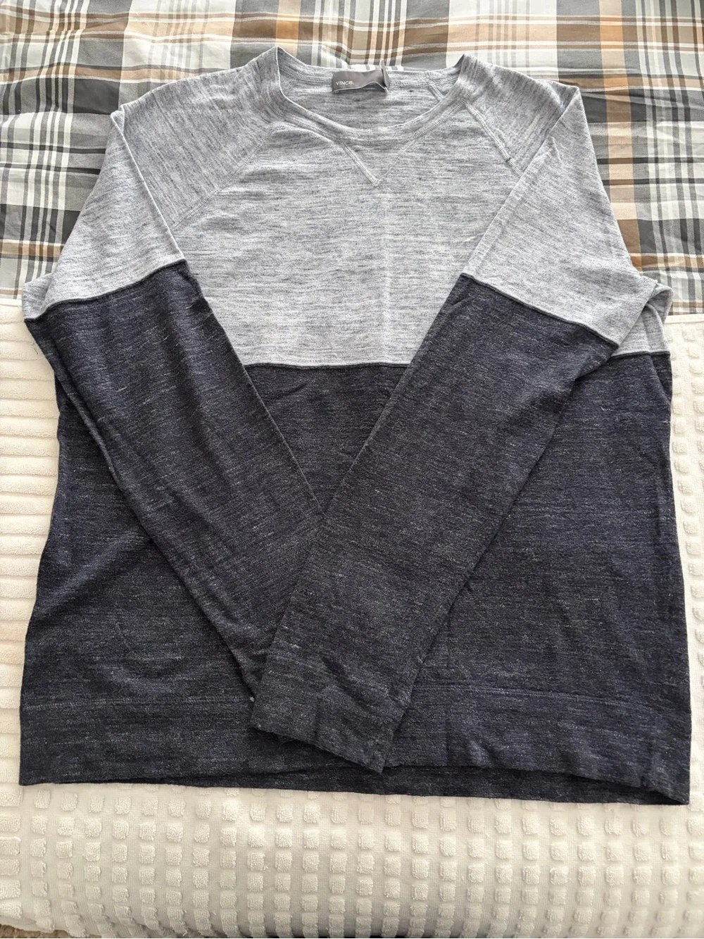 Vince Two-Tone Gray and Charcoal Crewneck Sweater